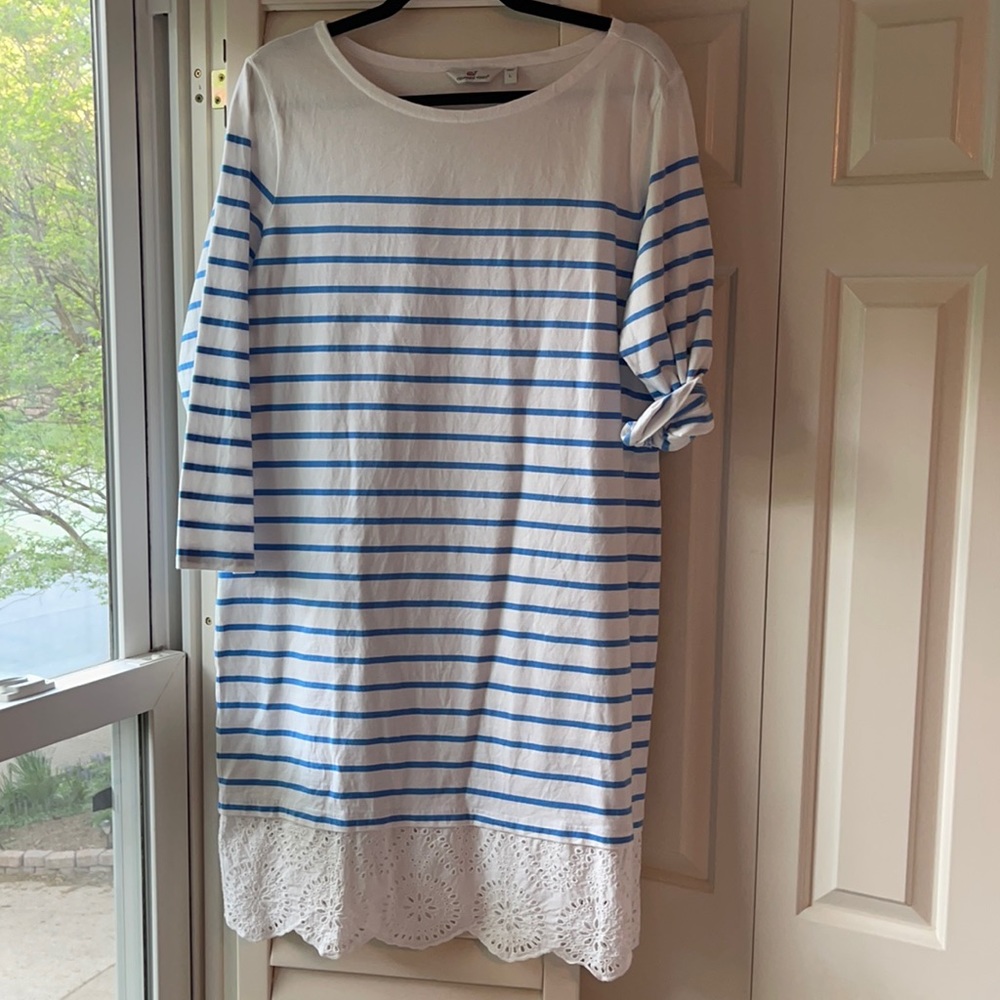 Vineyard Vines Blue and White Striped Long Sleeve Dress